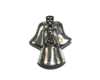 Vintage Silver Tone Guardian Angel Brooch / Pendant.