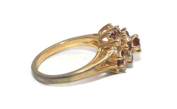 Vintage 18K Gold Plated, Red and Clear Crystals S… - image 4