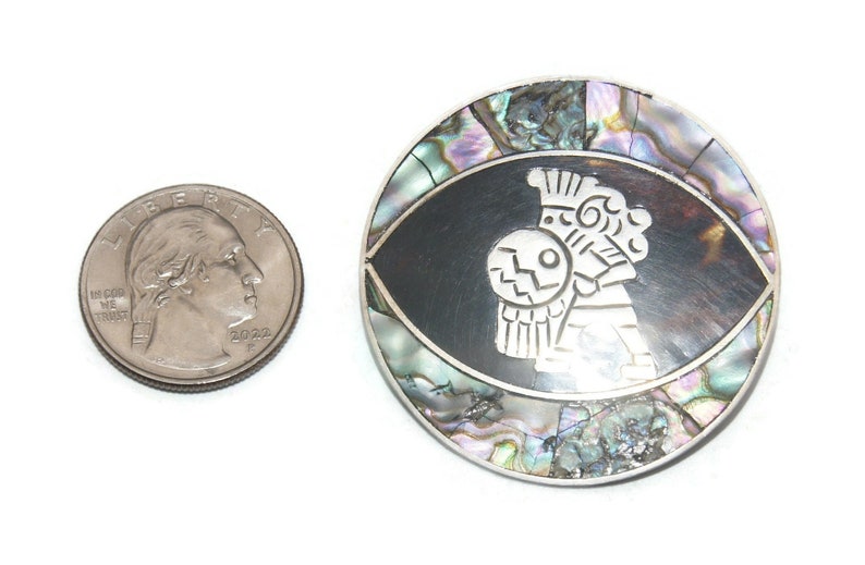 Vintage Sterling Silver, Abalone and Tortoise Shell Mayan Aztec Warrior ...