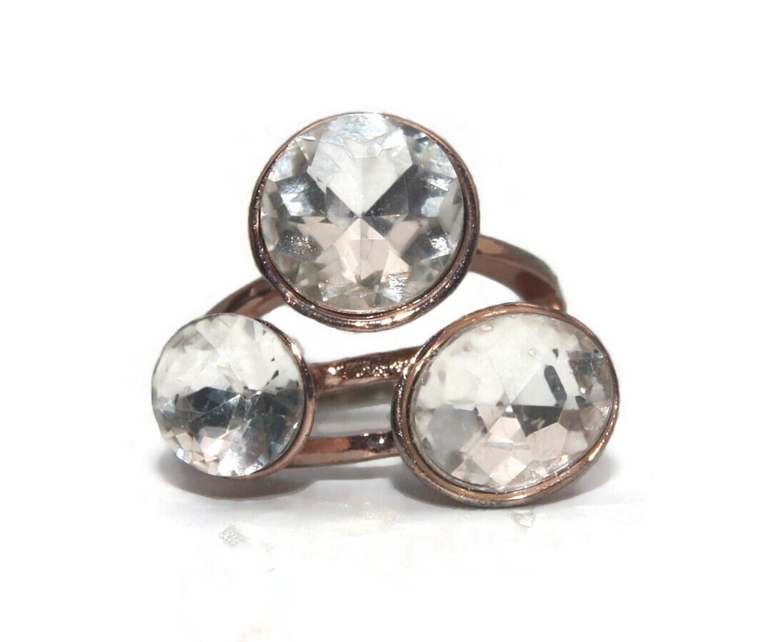 Vintage Silver and Gold Tone and 3 Clear Rhinestones Size 7 Statement ...