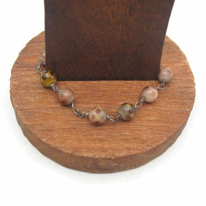 Vintage Silver Tone and Faux Tortoise Shell 8 Inch Beaded Bracelet with Toggle Clasp.