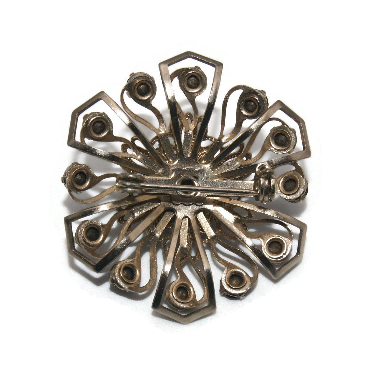 Broche Ancienne Dôme – Cristaux Verts Et Améthystes – Parure De Bijou Vintage