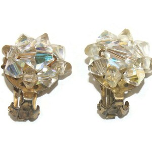 Vintage Silver Tone and AB Crystals Clip on Earrings.