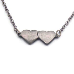 Pewter Double Heart Stationary Pendant Necklace, Vintage 15 inch Heart Pendant Necklace, Gift for Her, Gift for Child, Dainty Necklace.