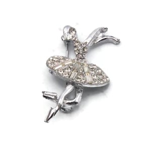 Ballerina Brooch, Silver Tone and Clear Rhinestones Figural Ballerina Brooch, Ballet Dancer Brooch, Gift for Her, Daily Wear, Evening Wear.