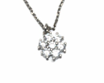 Delicate Vintage Silver Tone Pendant with Clear Crystals on 16 Inch Chain with Lobster Claw Clasp.