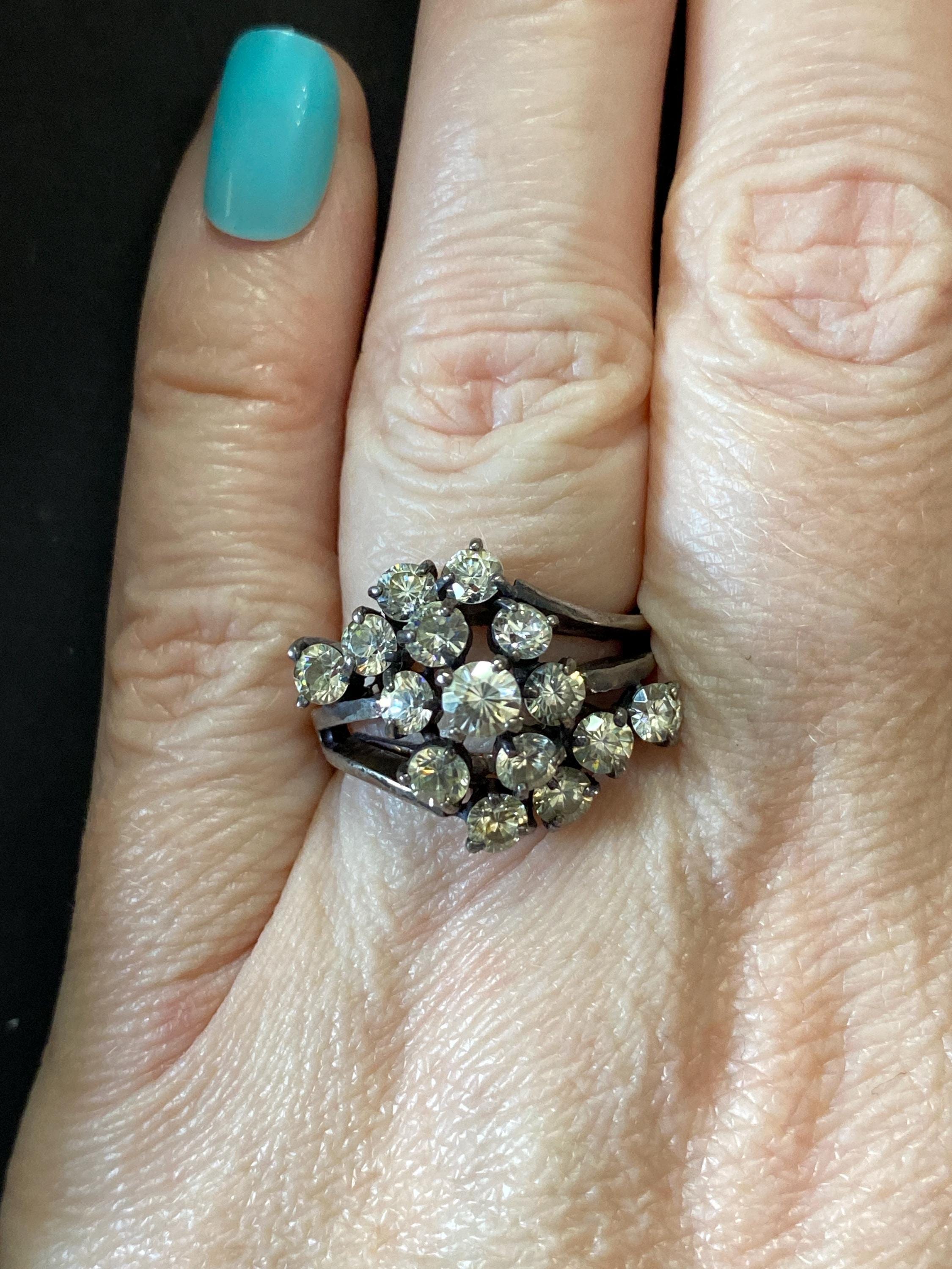 Vintage Sterling Silver and Czs Size 8 Cocktail Ring. Marked  display picture 1