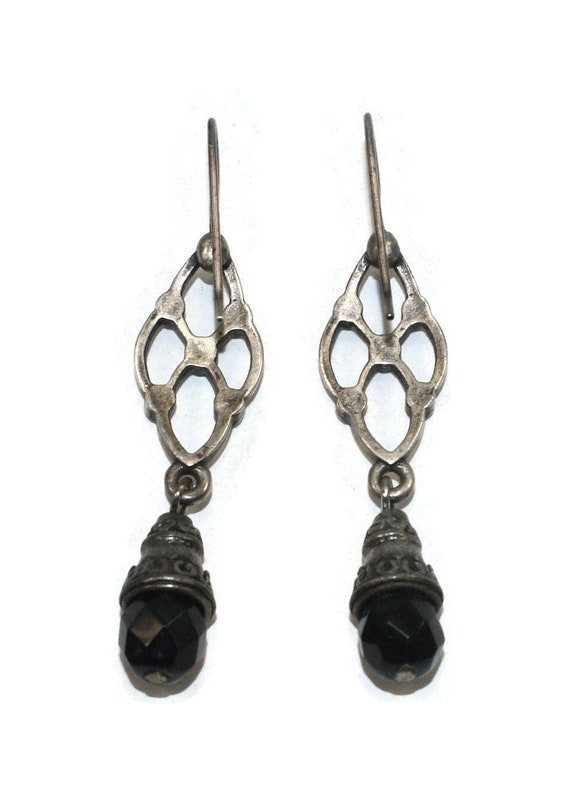Vintage Sterling Silver and Onyx Dangle Earrings … - image 7