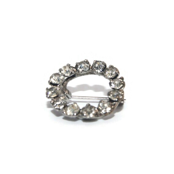 Small Vintage Silver Tone and Clear Rhinestones C… - image 2