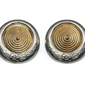 Vintage Gold Tone and Silver Tone with Design Round Stud Earrings with Post Backs for Pierced Ears.
