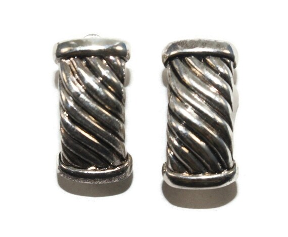 Vintage Silver Tone Curved Rectangular Ribbed Cli… - image 4