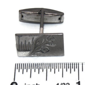 Vintage Sterling Silber Gravur Floral Design Rechteckige Manschettenknüpfe. Geschildert aus Sterling. Bild 3