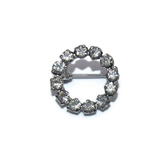 Small Vintage Silver Tone and Clear Rhinestones C… - image 1