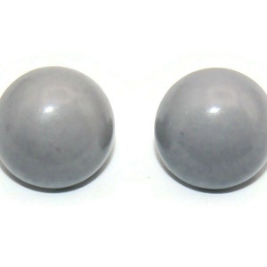 Vintage Round Domed Gray Plastic Button Stud Earrings with Post Backs for Pierced Ears.