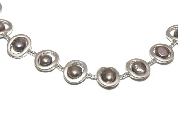 Vintage Silver Tone and Peacock Freshwater Pearls… - image 4