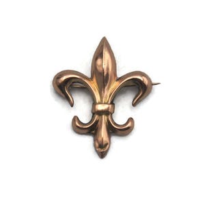 Antique 10k Gold Fleur De Lis Gold Brooch, Vintage Rose Gold Brooch Lightweight Gift for Her, Gift for Him, C Clasp, Victorian Style Brooch.
