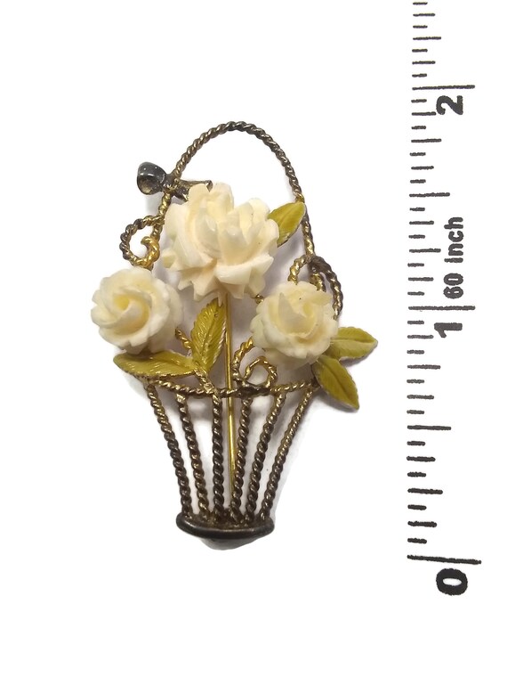 Vintage Creed Vermeil and Celluloid Flower Basket… - image 4