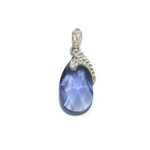 Vintage Sterling Silver with Purple Glass and Clear Rhinestones Pendant. AU 925 Hallmark.