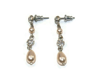 Boucles D'oreilles Clips Oversize Vintage Années 80 - Cabochon Nacré Et Strass (occasion)