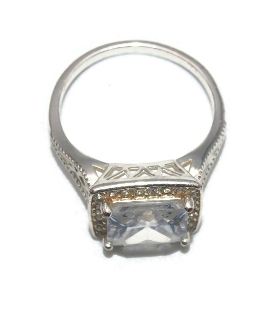 Vintage NRQ Silver Tone Square Clear Crystal and Clear Rhinstones Size 10 Statement Ring. NRQ Hallmark