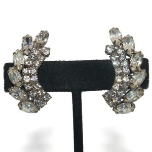 Vintage Silver Tone and Clear Rhinestones Ear Climber Clip on Earrings.