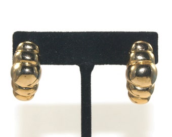 Vintage Gold Tone Scalloped Stud Earrings with Post Backs for Pierced Ears.