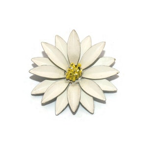 Vintage White and Yellow Enameled Flower Brooch.