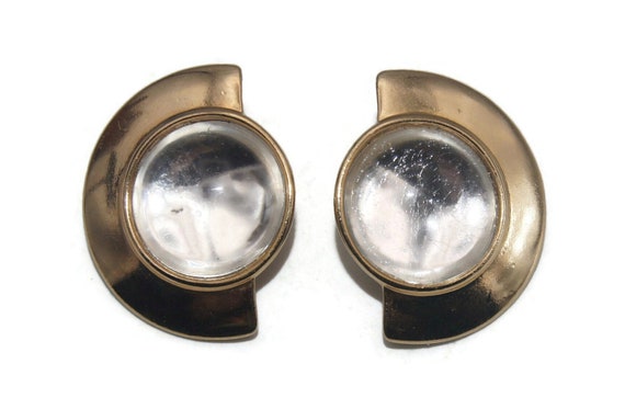 Vintage Marvella Gold Tone and Clear Resin Stud E… - image 2