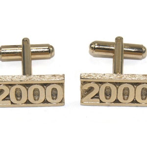Vintage Gold Tone &quot;2000&quot; Rectangular Cuff Links.
