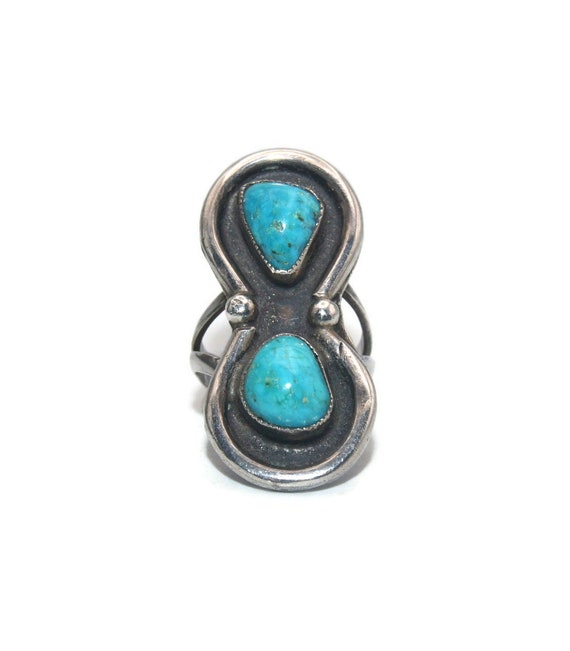 Striking Vintage Navajo Triangle Turquoise Sterling Silver