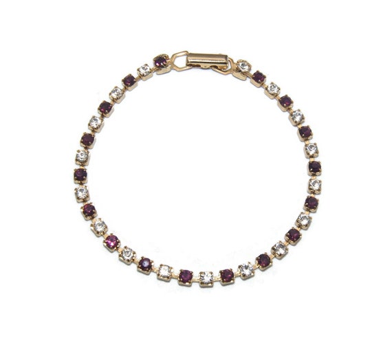 Vintage Gold Tone with Clear and Amethyst Purple … - image 2
