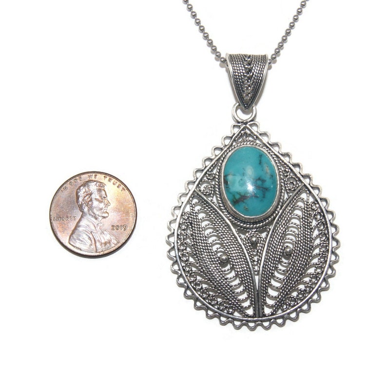 Vintage Blue Turquoise Natural Gemstone Sterling Pendant SP Chain Necklace 24" Vintage Blue Turquoise Natural Gemstone Sterling Pendant SP Chain Necklace 24"