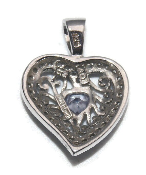 Small Vintage Sterling Silver and CZ Heart Pendan… - image 5