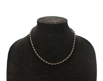 Vintage Monet Black and Gold Tone Beaded 18 Inch Necklace with Lobster Claw Clasp. Monet Hallmark Tag.