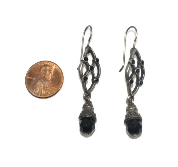 Vintage Sterling Silver and Onyx Dangle Earrings … - image 4
