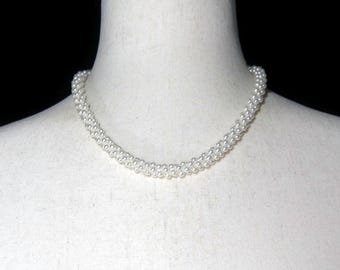 Vintage 19 Inch Faux Pearl Necklace with Fancy Silver Tone Box Clasp, Daily Wear, Business Wear, Evening Wear, Formal Wear, Gift for Her.