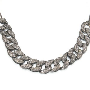 Vintage Silver Tone and Clear Rhinestones Adjustable 24 Inch Adjustable Bib Necklace with Slide Clasp. image 2