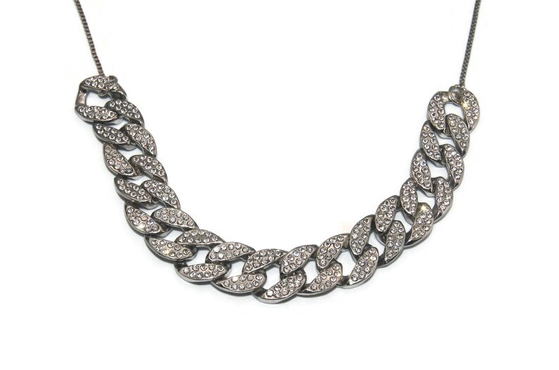 Vintage Silver Tone and Clear Rhinestones Adjustable 24 Inch Adjustable Bib Necklace with Slide Clasp. image 2