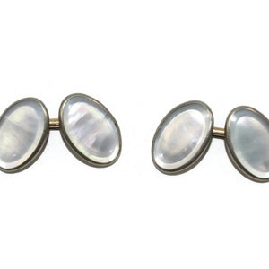 Vintage Silver Tone and Mother of Pearl Oval Cuff Links. image 1