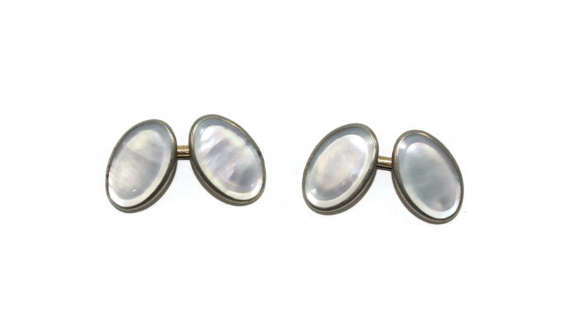 Vintage Silver Tone and Mother of Pearl Oval Cuff Links. image 1