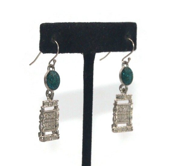 Vintage Silver Tone and Green Glitter Enamel I LO… - image 3