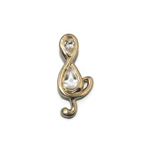 Vintage Gold Tone and Clear Rhinestones Treble Clef Lapel Pin.