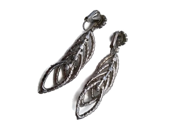 Vintage Kramer Rhodium Plated Rhinestone Dangle E… - image 5