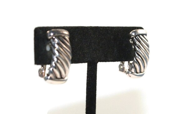 Vintage Silver Tone Curved Rectangular Ribbed Cli… - image 3