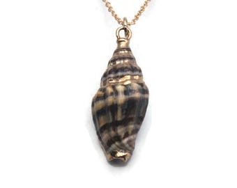 Small Genuine Seashell Pendant, Vintage Gilded Shell on 18" Gold Tone Chain, Boho Style Necklace, Sea Shell & Gold Accents, Daily Wear.