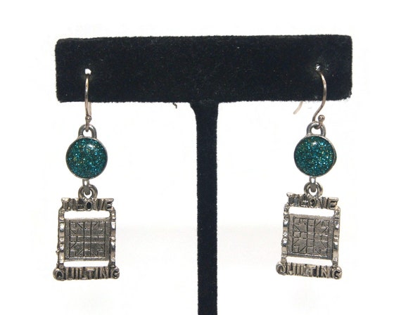 Vintage Silver Tone and Green Glitter Enamel I LO… - image 2