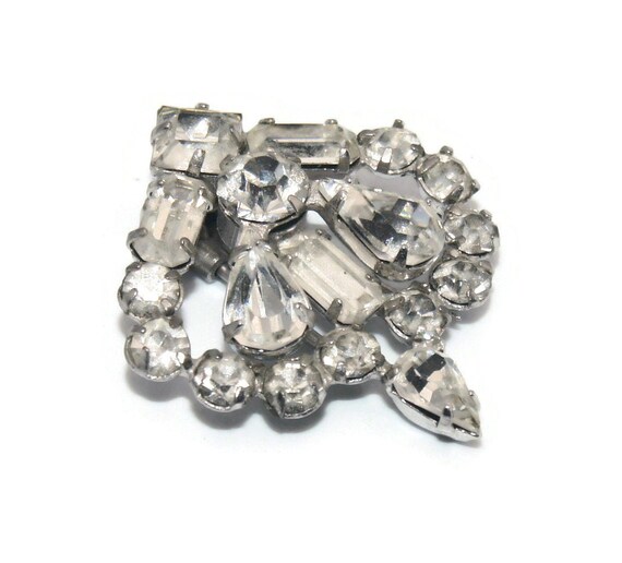 Vintage Art Deco Silver Tone and Clear Rhinestone… - image 2