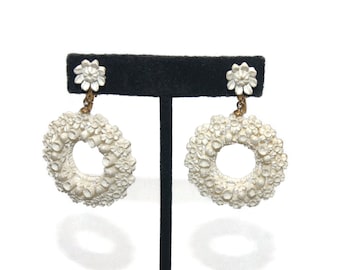 Boucles D'oreilles Clip Vintage En Celluloïd Blanc Cassé - Occasion état Impeccable, Bijou Rétro