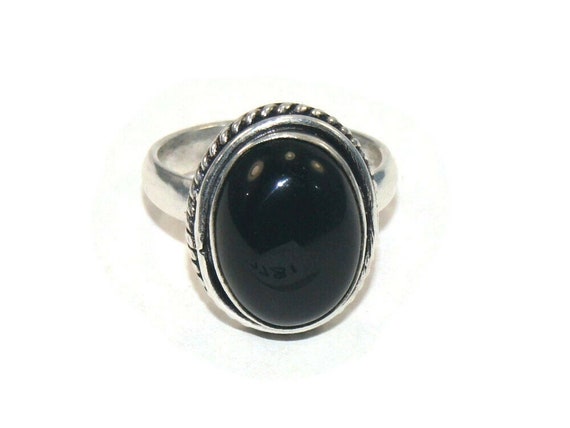 Vintage Silver Tone and Oval Faux Onyx Cabochon S… - image 2