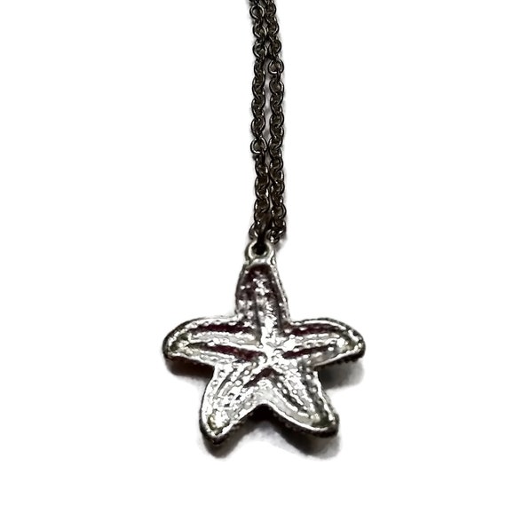 Vintage Silver Tone Layered Starfish Necklace wit… - image 6
